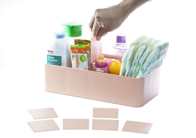 Enjoy Organizer New Plastic Portable Makeup Organizer Caddy Tote Divided Basket Bin with Handle, for Bathroom Storage Made In USA (Indie Pink) - Image 4